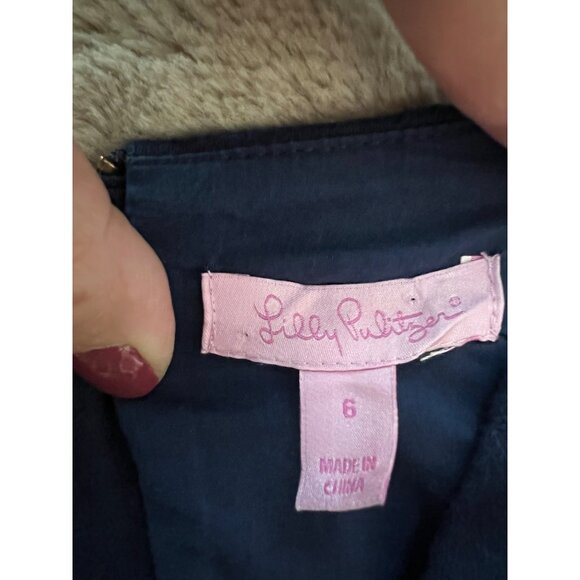 Lilly Pulitzer Navy & White Dress With Gold Embroidered Stripes Size 6 - Picture 5 of 13